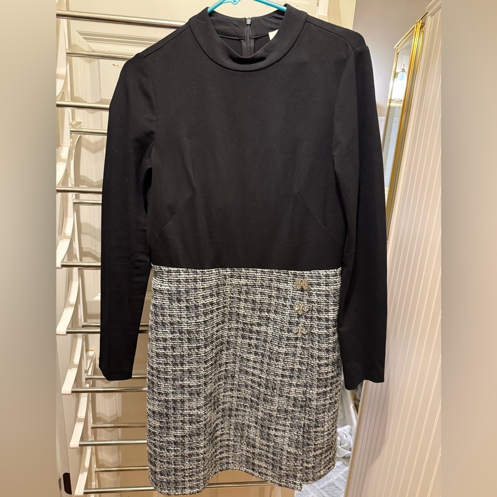 Eliza J Black Mock Neck Long Sleeve Mixed Media Dress